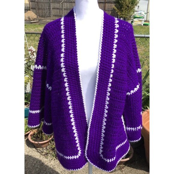 Vtg Crochet Jacket Handmade Granny Sq Cardigan Coatigan CottageCore Boho OOAK - Picture 16 of 16
